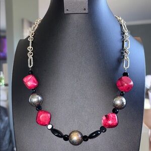 Chunky Pink & Black Bead Statement Necklace